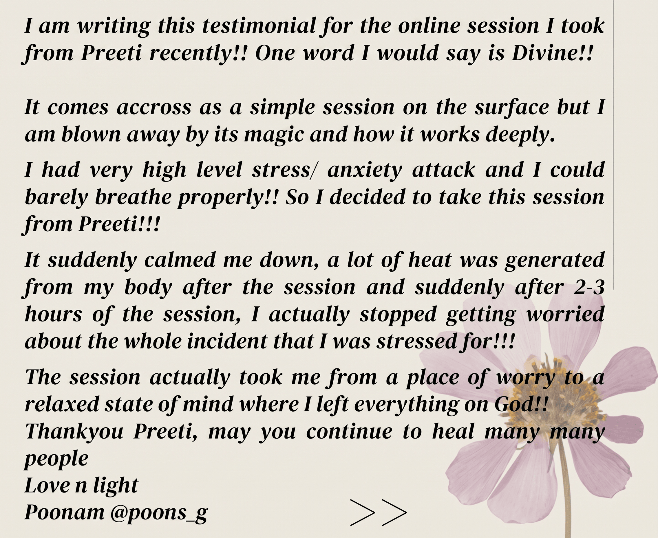 Poonam Ji Inner Clarity testimonial